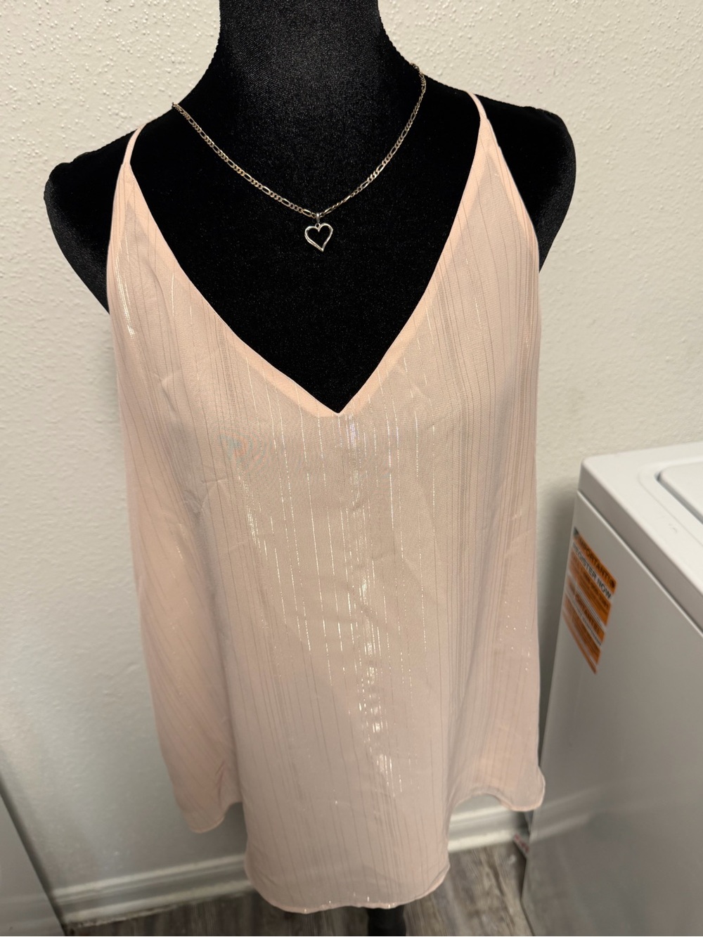 LOFT Pale Blush Metallic Stripe V-Neck Cami